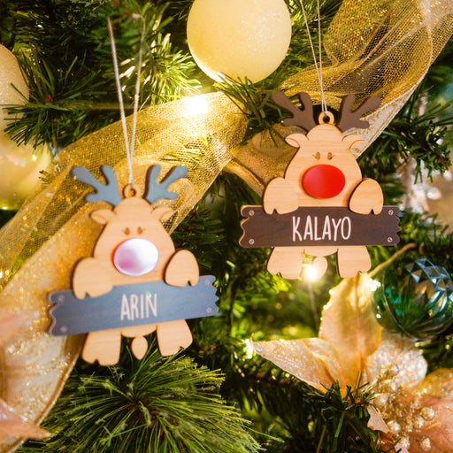 Reindeer with Name Sign Christmas Ornament | Custom Christmas Décor NZ AU - used in a tree
