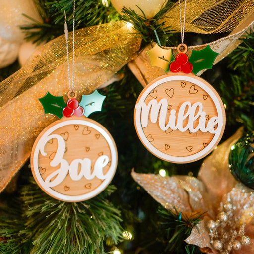 Mistletoe Name Bauble | Custom Christmas Décor and Gifts NZ AU - used in a tree