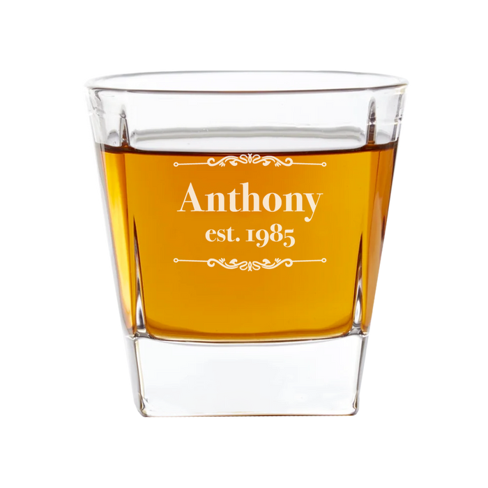 Name Year Est. Engraved Whiskey Glass | Personalised Drinkware NZ