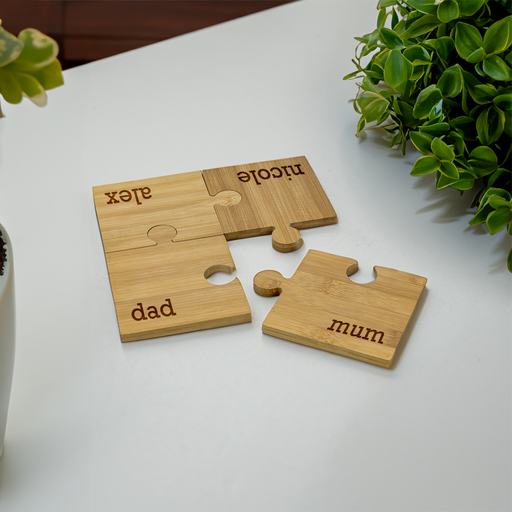 Family Bamboo Puzzle Coaster Set | Personalised Gifts NZ