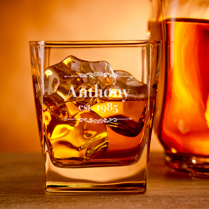 Name Year Est. Engraved Whiskey Glass | Personalised Drinkware NZ - lifestyle photo
