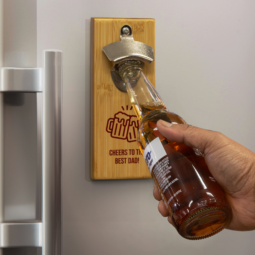 “Cheers!” Fridge-Mounted Bottle Opener | Custom Father's Day Gifts NZ - lifestyle photo