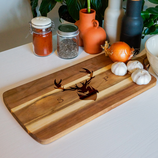 Stag Design with Couple’s Initials Acacia Serving Board | Personalised Gifts NZ AU - lifestyle