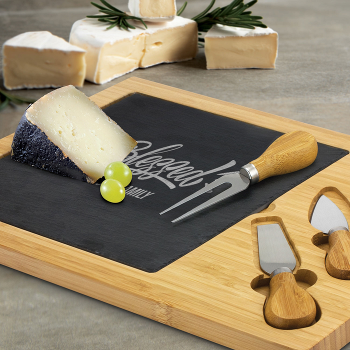 Personalised “Blessed” Slate & Bamboo Cheese Board  | Custom Gifts NZ AU feature