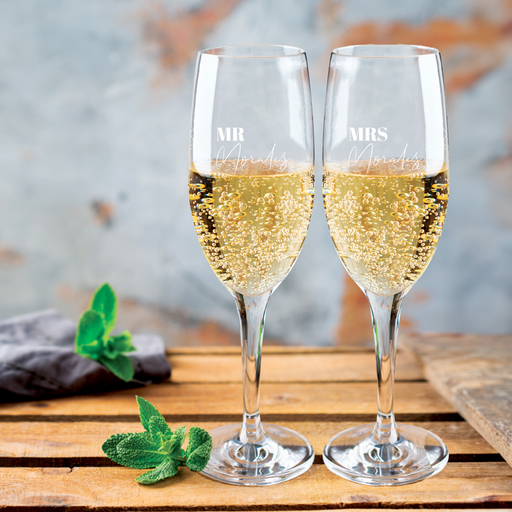 Mr & Mrs Engraved Champagne Flute | Personalised Gifts Drinkware NZ - wedding gifts