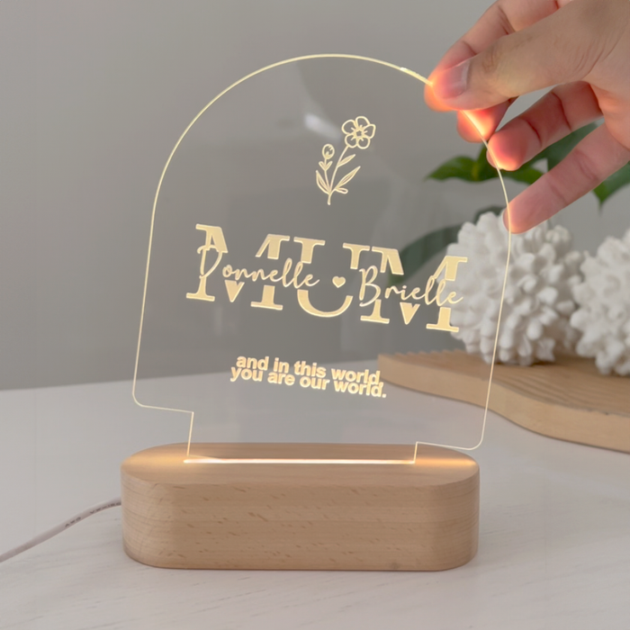 "MUM" with Kids Names Personalised Night Light