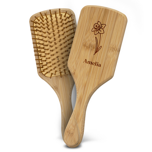 Birth Month Flower Personalised Bamboo Hair Brush | Laser-engraved Gifts