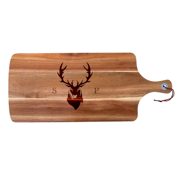 Stag Design with Couple’s Initials Acacia Serving Board | Personalised Gifts NZ AU