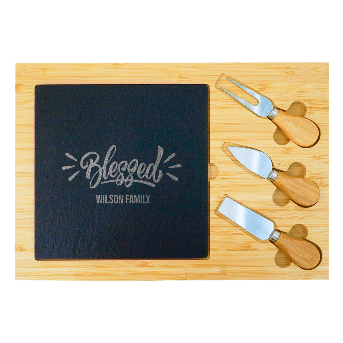 “Blessed” Slate & Bamboo Cheese Board Personalised Gifts NZ — Oh Craft