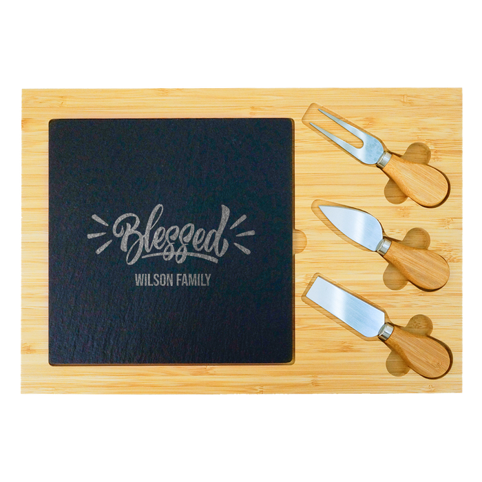 Personalised “Blessed” Slate & Bamboo Cheese Board  | Custom Gifts NZ AU 