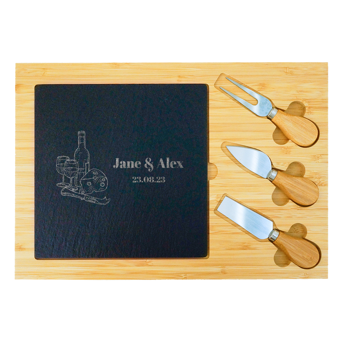 Personalised Cheese & Wine Couple’s Slate & Bamboo Cheese Board | Custom Gifts NZ AU