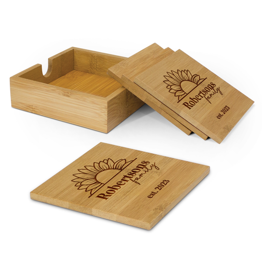 Sunflower Family Bamboo Coaster Set | Personalised Gifts NZ