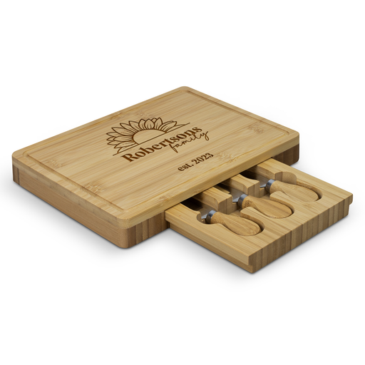 Sunflower Family Bamboo Cheese Board Set | Personalised Gifts NZ