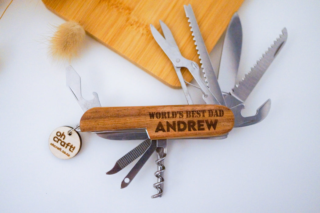 "World's Best Dad" Engraved 11-in-1 Wooden Multi-Tool