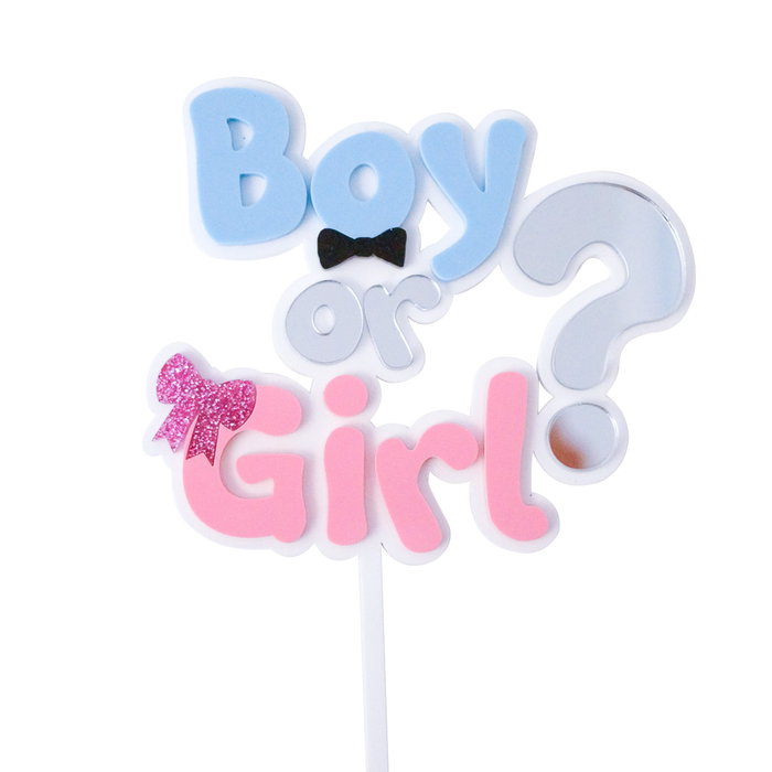 “Boy or Girl?” Gender Reveal Pre-Made Cake Topper