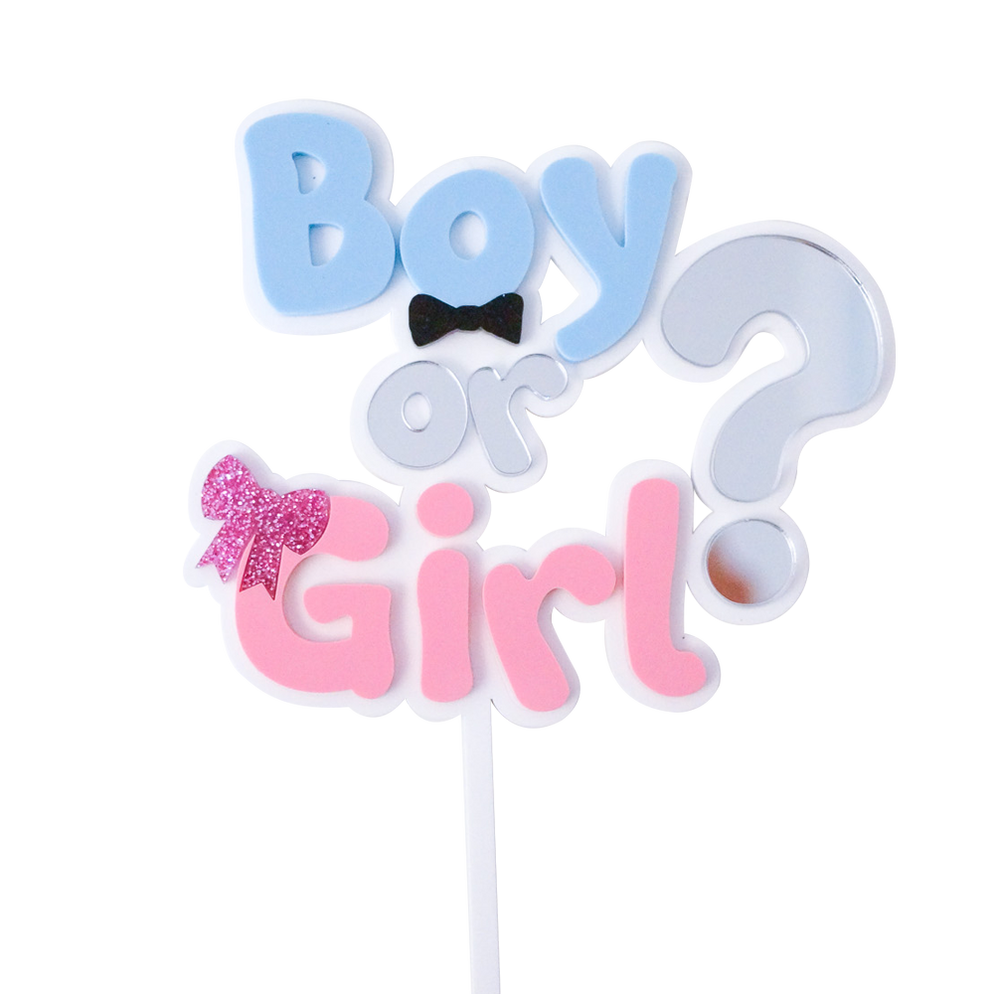 “Boy or Girl?” Gender Reveal Pre-Made Cake Topper | Personalised Party ...