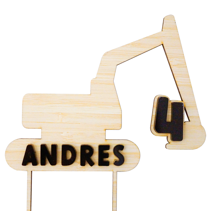 Construction Digger Wooden Cake Topper