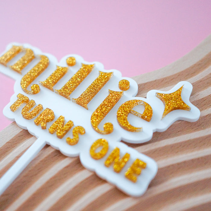 Glitter & Sparkle Name and Age Acrylic Cake Topper