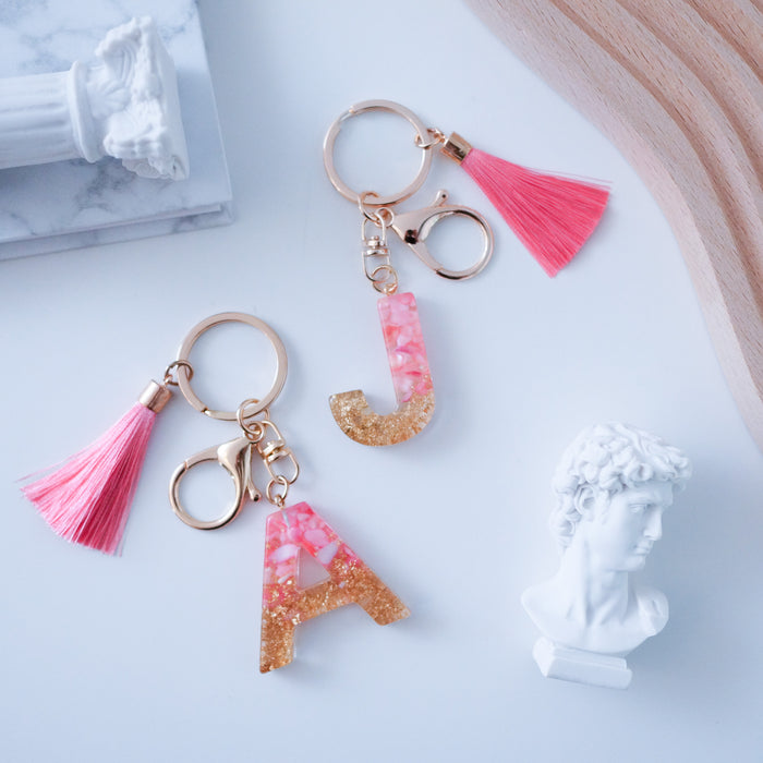 Resin Initial Keychain with Tassel