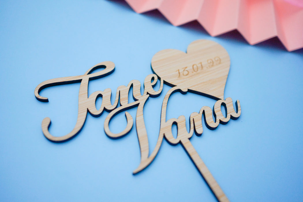 Names with Date Wedding Wooden Cake Topper