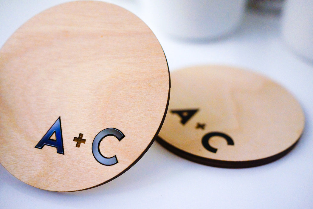 Couple Initial Minimalist Wooden Coaster