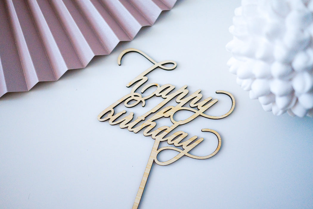 "Happy Birthday" Script Pre-Made Cake Topper