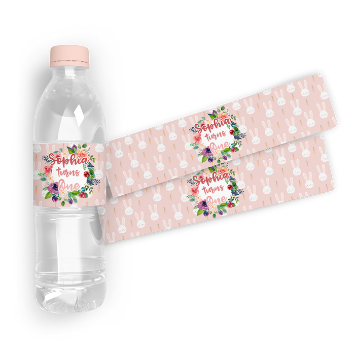 Floral Wreath & Bunny Personalised Water Bottle Label