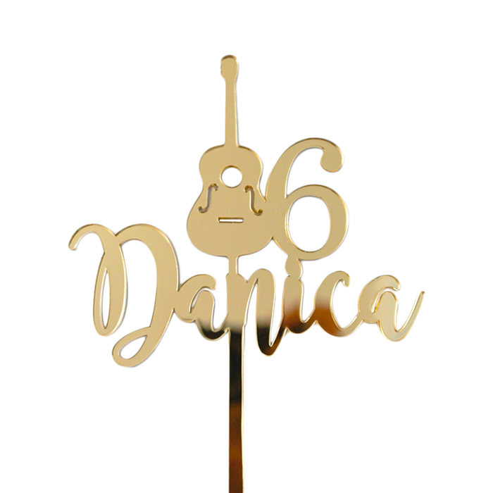Name and Age with Guitar Acrylic Cake Topper