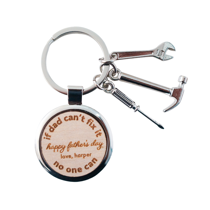 “If Dad Can’t Fix It” Keychain with Tools Charms