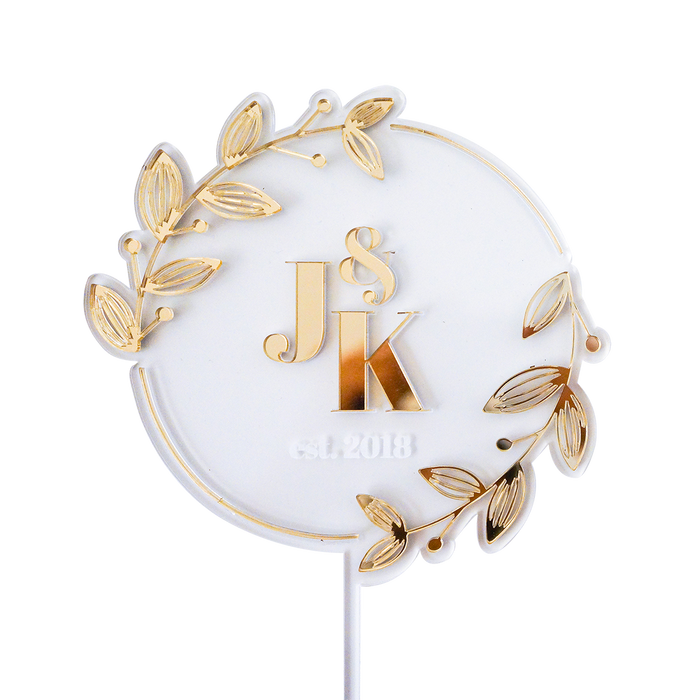 Initials with Wreath Acrylic Wedding Cake Topper
