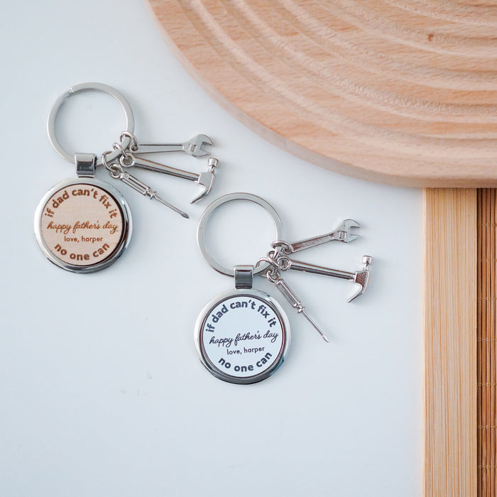 “If Dad Can’t Fix It” Keychain with Tools Charms