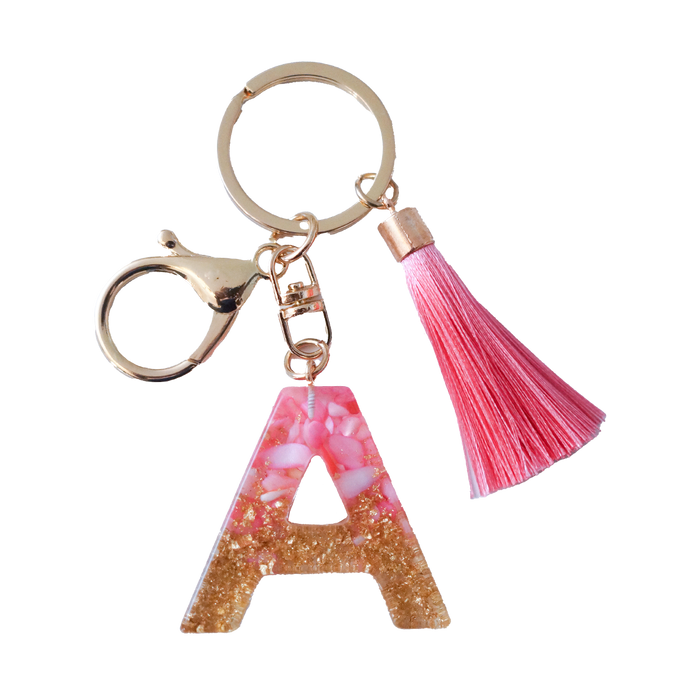 Resin Initial Keychain with Tassel