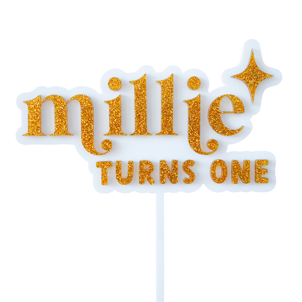 Glitter & Sparkle Name and Age Acrylic Cake Topper Personalised Party