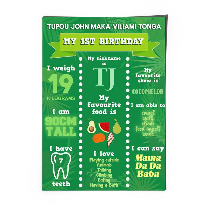 Tropical First Birthday Milestone Poster