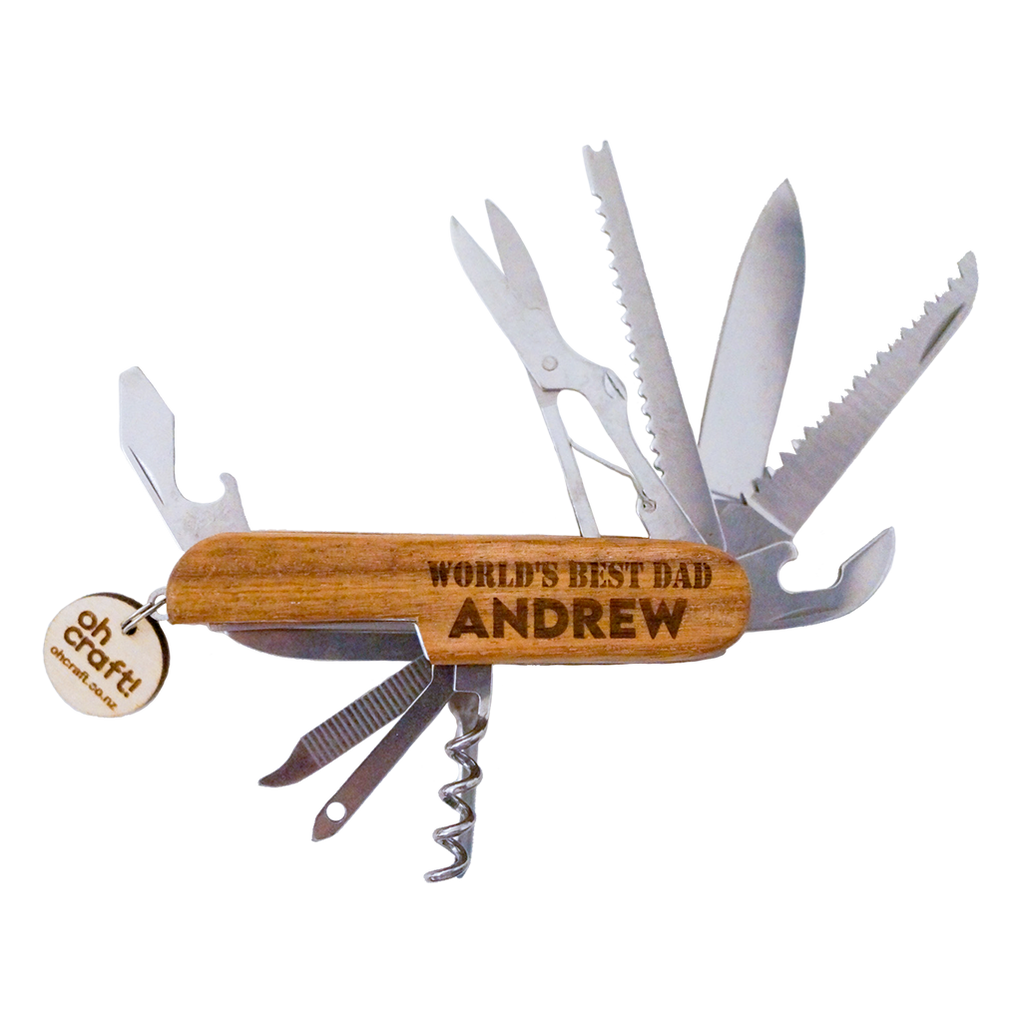 "World's Best Dad" Engraved 11in1 Wooden MultiTool Father's Day Gifts Oh Craft! NZ